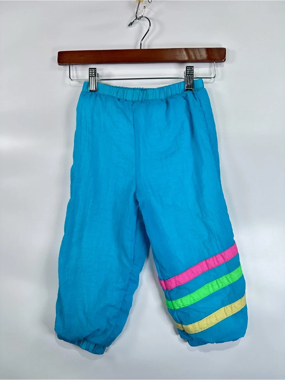 Vintage 80s 90s Windbreaker Track Pants Neon Stripe Nylon Blue 4T